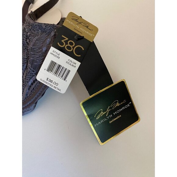 Marilyn Monroe Intimates Gray Lace Underwire Bra Women’s Size 38C NWT - Picture 6 of 6